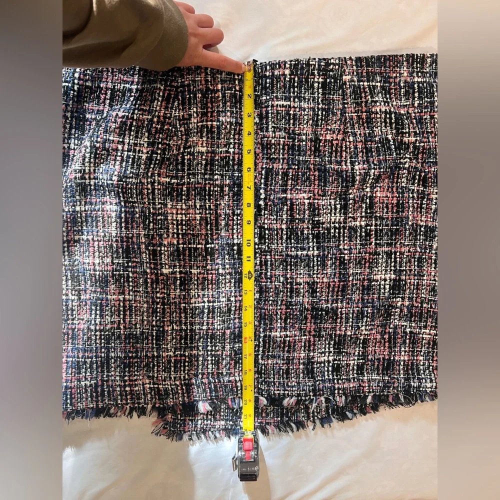 LOFT Tweed Faux-Wrap Tweed Mini‎ Skirt Black White Blue Pink Marled Size 18